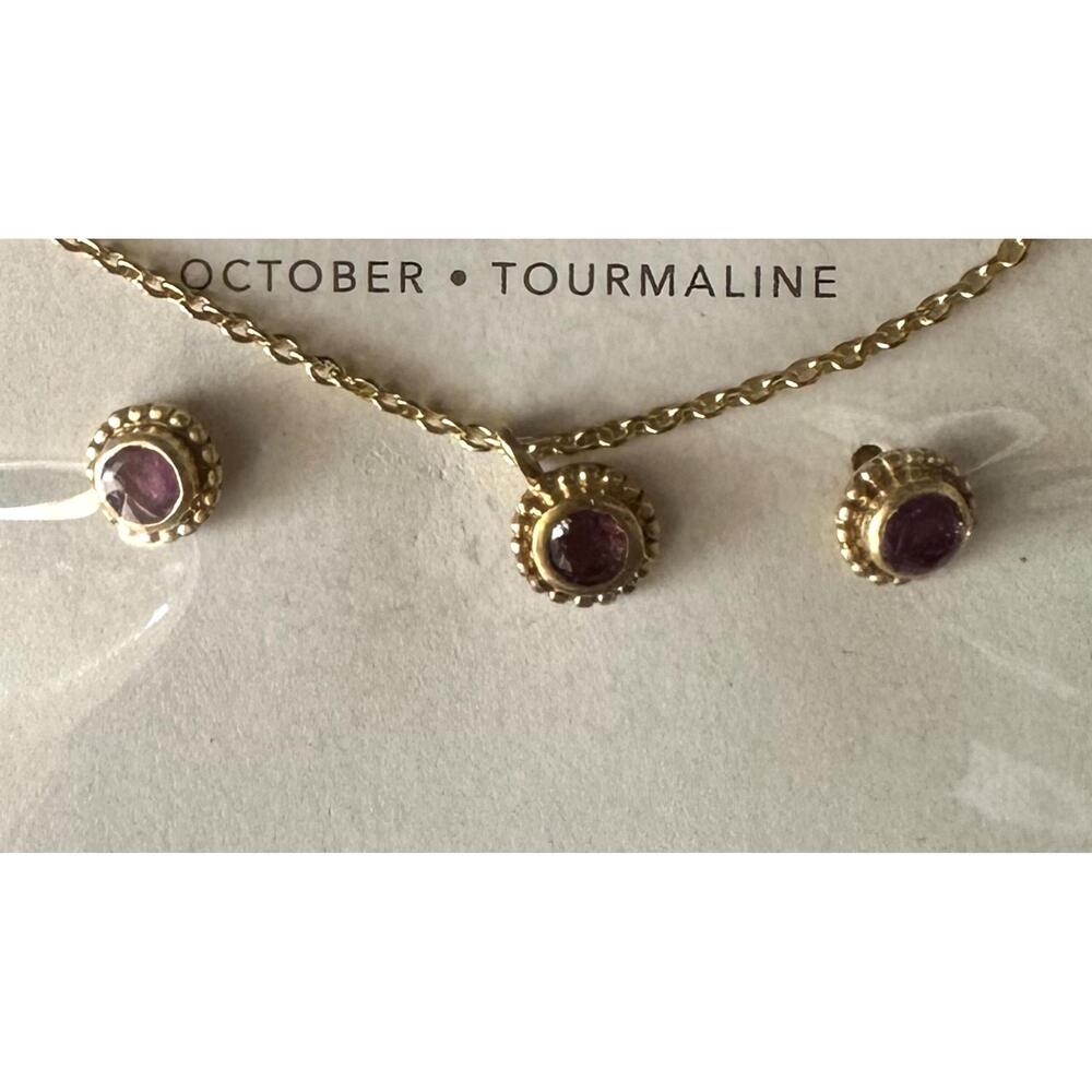 NEW SATYA JEWELRY women's tourmaline necklace and earrings set in gold - Picture 2 of 2